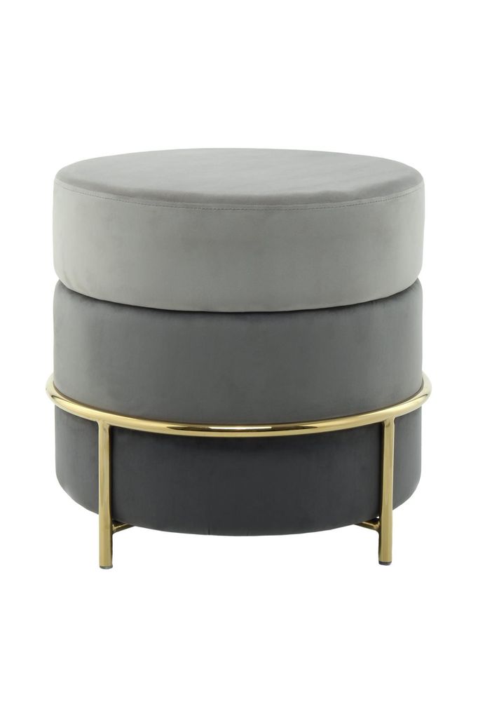 QIYANO Pouf Hocker Samt mit Metallgestell Gold Schminktisch rund Grau für Wohnzimmer Schlafzimmer
