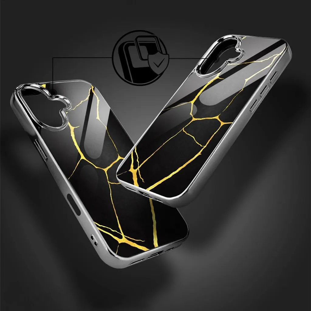Coque iPhone 16 Plus en porcelaine noire et verre Kintsugi - 5