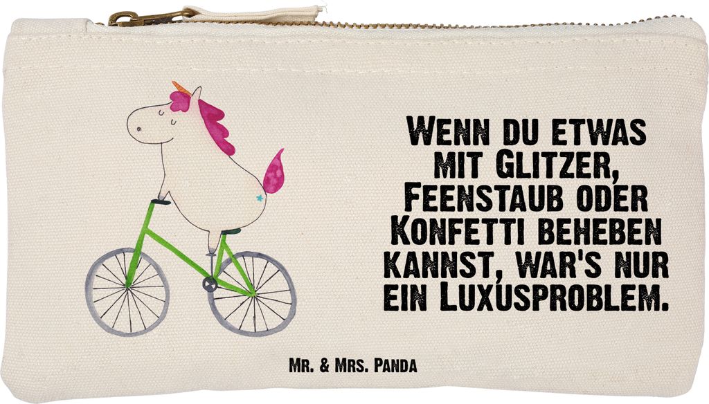 Mr. & Mrs. Panda Mäppchen Einhorn Radfahrer Größe S Klein - Weiß - Geschenk, Liebeskummer, Kosmetiktasche, Kulturbeutel, Federtasche, Bike, Kum...
