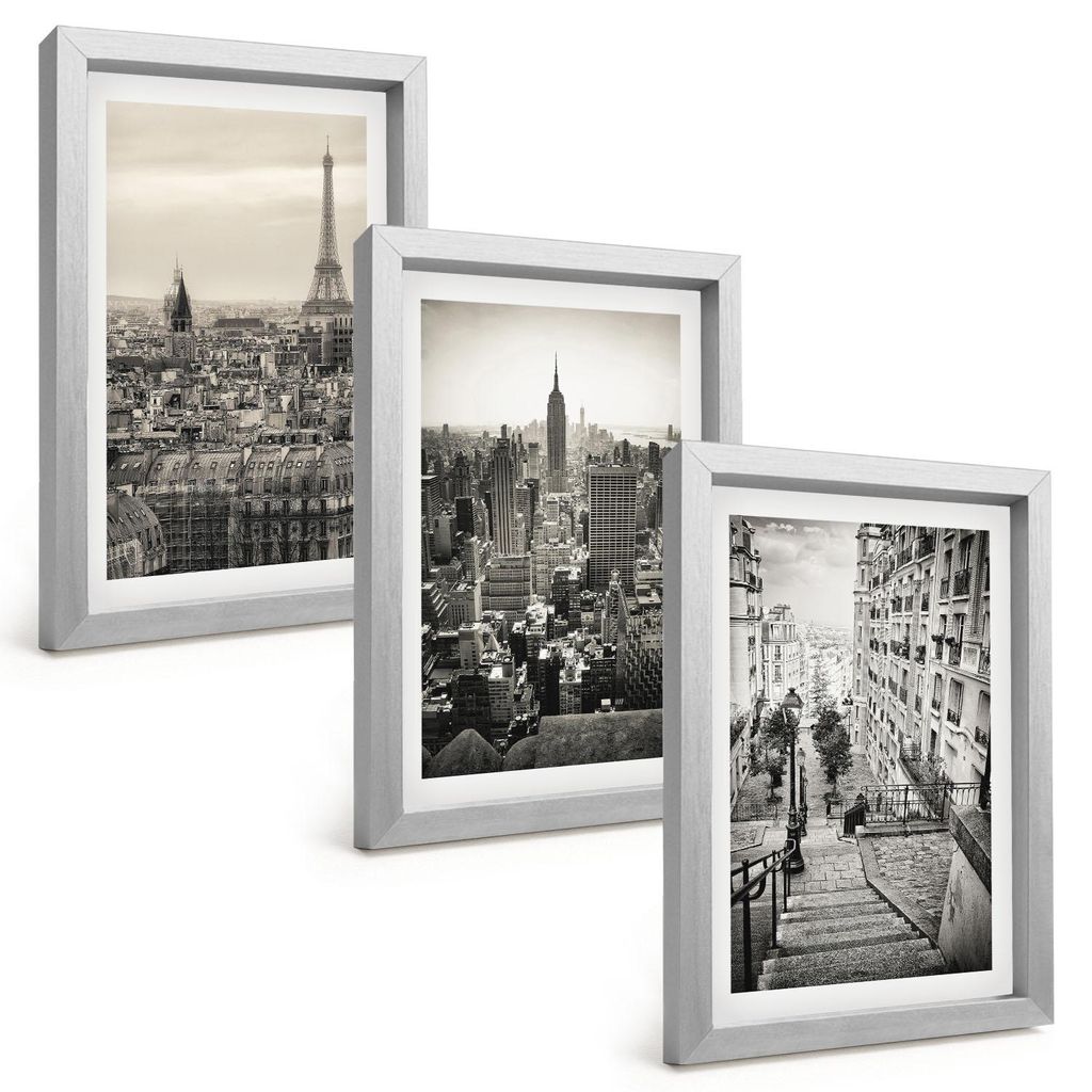 Bilder Set 3-teilig im silbergerahmten Rahmen – Wandbilder 3 Stück – gerahmte Poster für Wohnzimmer, Schlafzimmer und Flur – 20x30 cm – A...