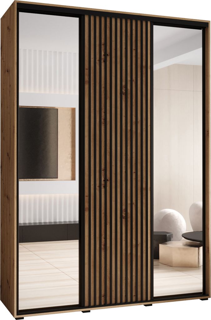 MEBLE KRYSPOL Lanko 2 Schrank mit 3 Schiebetüren - 235,2x180x45 cm - Artisan Artisan Schwarz