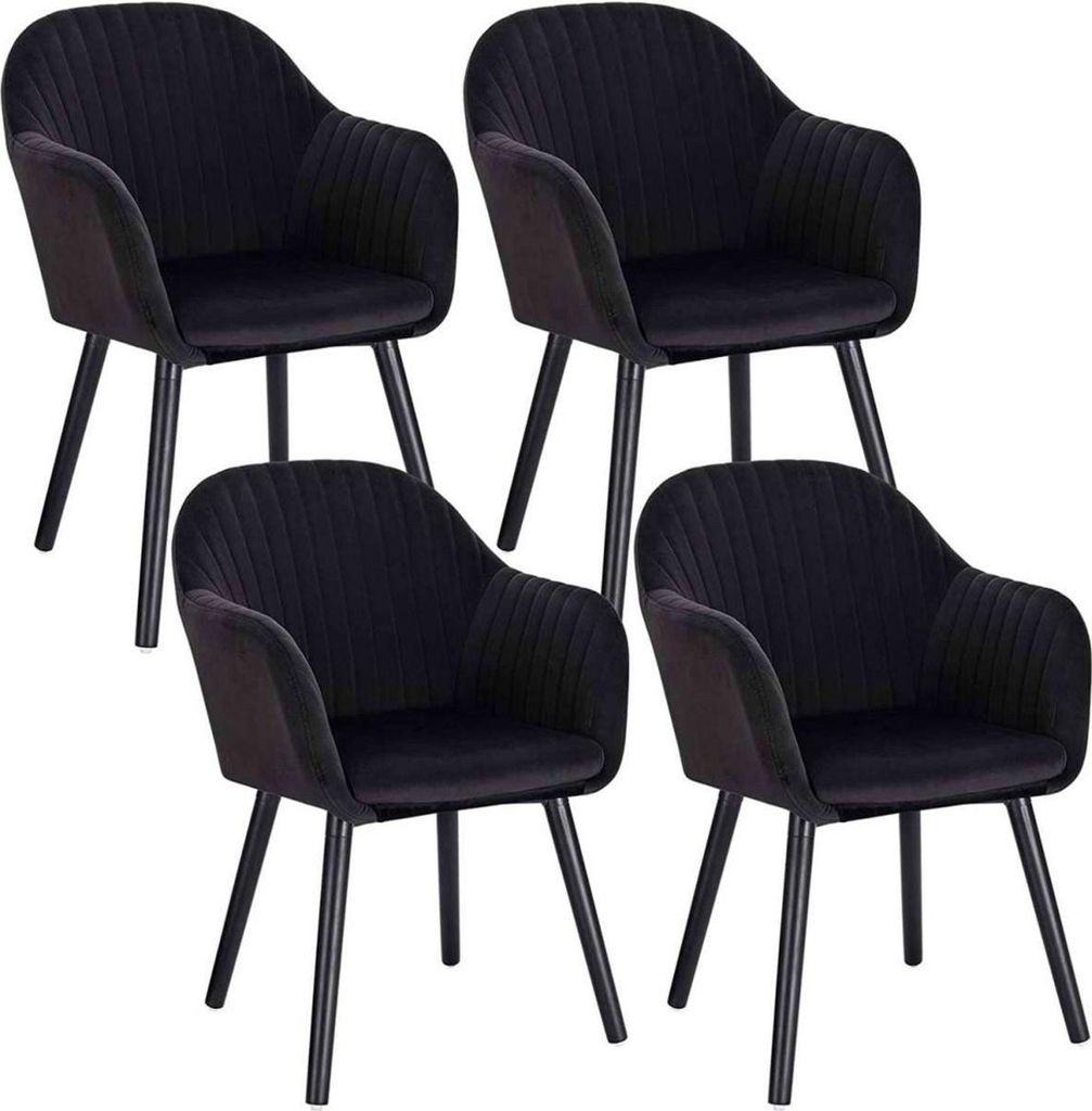 Happyment Deluxe Esszimmerstühle – Samt Schwarz – 4er set – Wohnzimmerstühle mit Rückenlehne – Küchenstühle – Sessel – Kuipstuhl