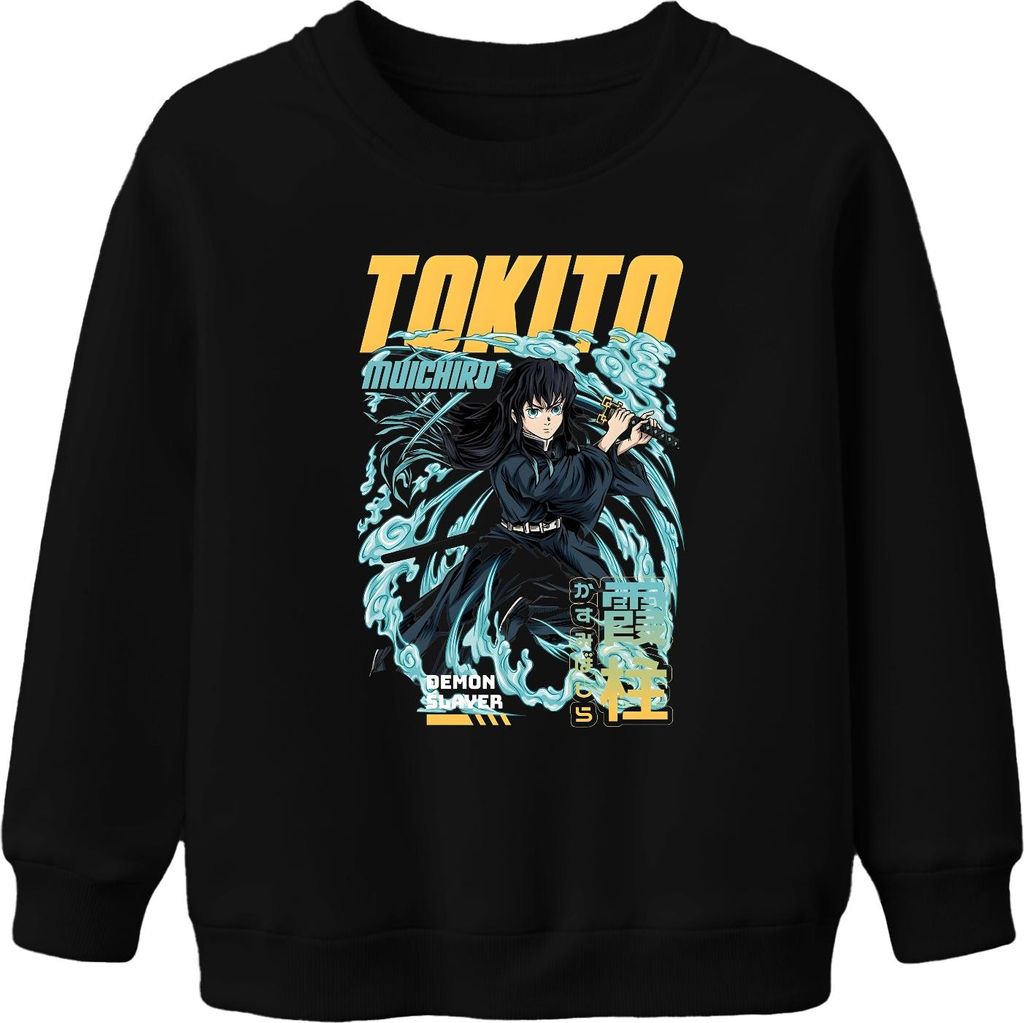 Demon Slayer Tokito Muichiro Mist Hashira Nebel Schwert Geschenk Uni Kinder Sweatshirt Pullover, Schwarz, 152