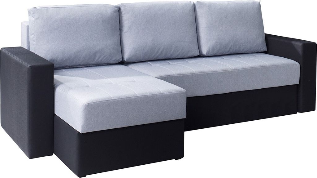 Ecksofa Schlafsofa LABRI Schwarz/ Hellgrau Ottomane Links