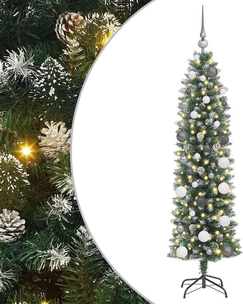 vidaXL Künstlicher schlanker Weihnachtsbaum Grün und Weiß 150 cm
