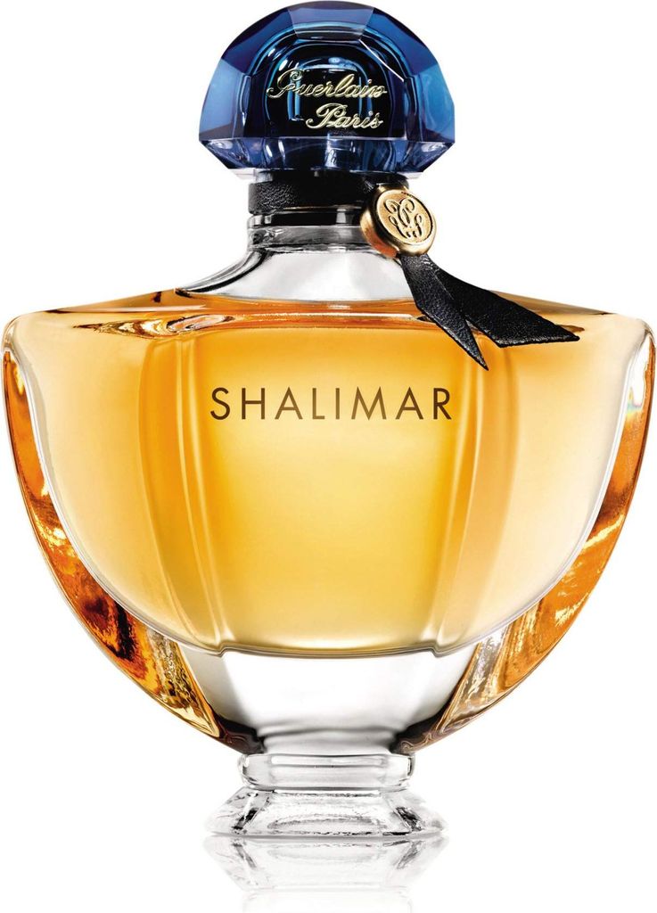 A studio shot of a Guerlain Shalimar perfume bottle.