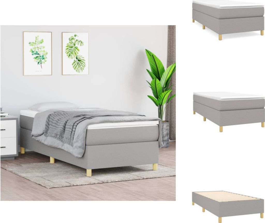 vidaXL Boxspringbett mit Matratze Hellgrau 90x200 cm Stoff - Betten & Bettgestelle