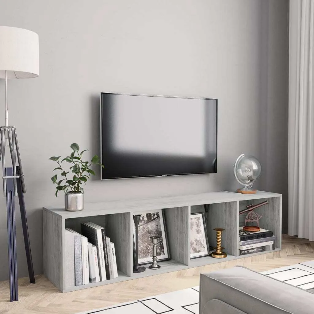 Bibliothèque TV 143 cm Gris Béton avec Compartiments Ouverts Spacieux