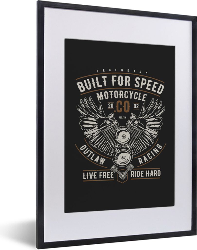 MuchoWow MuchoWow Gerahmtes Poster Mancave - Motor - Flügel - Vintage 30x40 cm - Poster mit zchwarzem Bilderrahmen - Wandposter Schlafzimmer