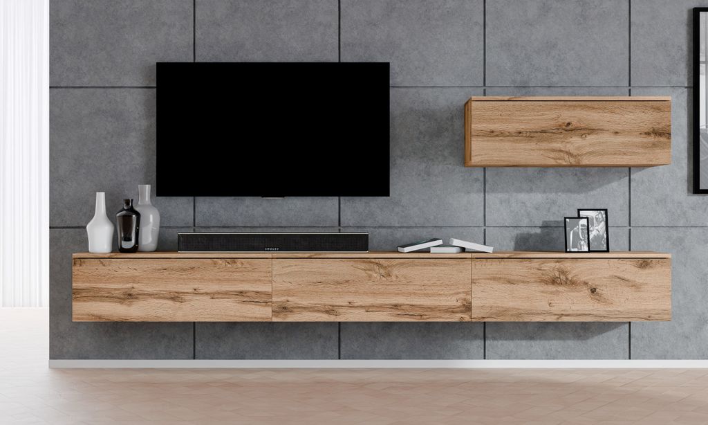 AX LIVING Anbauwand Loriano IV Wohnwand braun Eiche Wotan Produktbild 