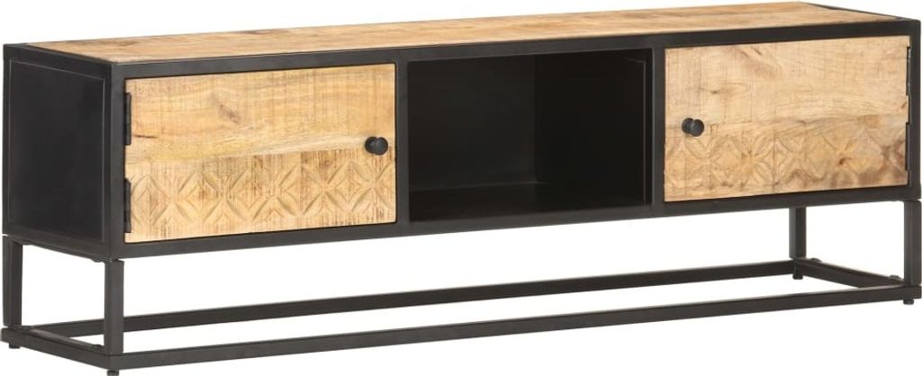 Maison Exclusive - TV-Schrank mit Geschnitzter Tür 130x30x40 cm Raues Mangoholz