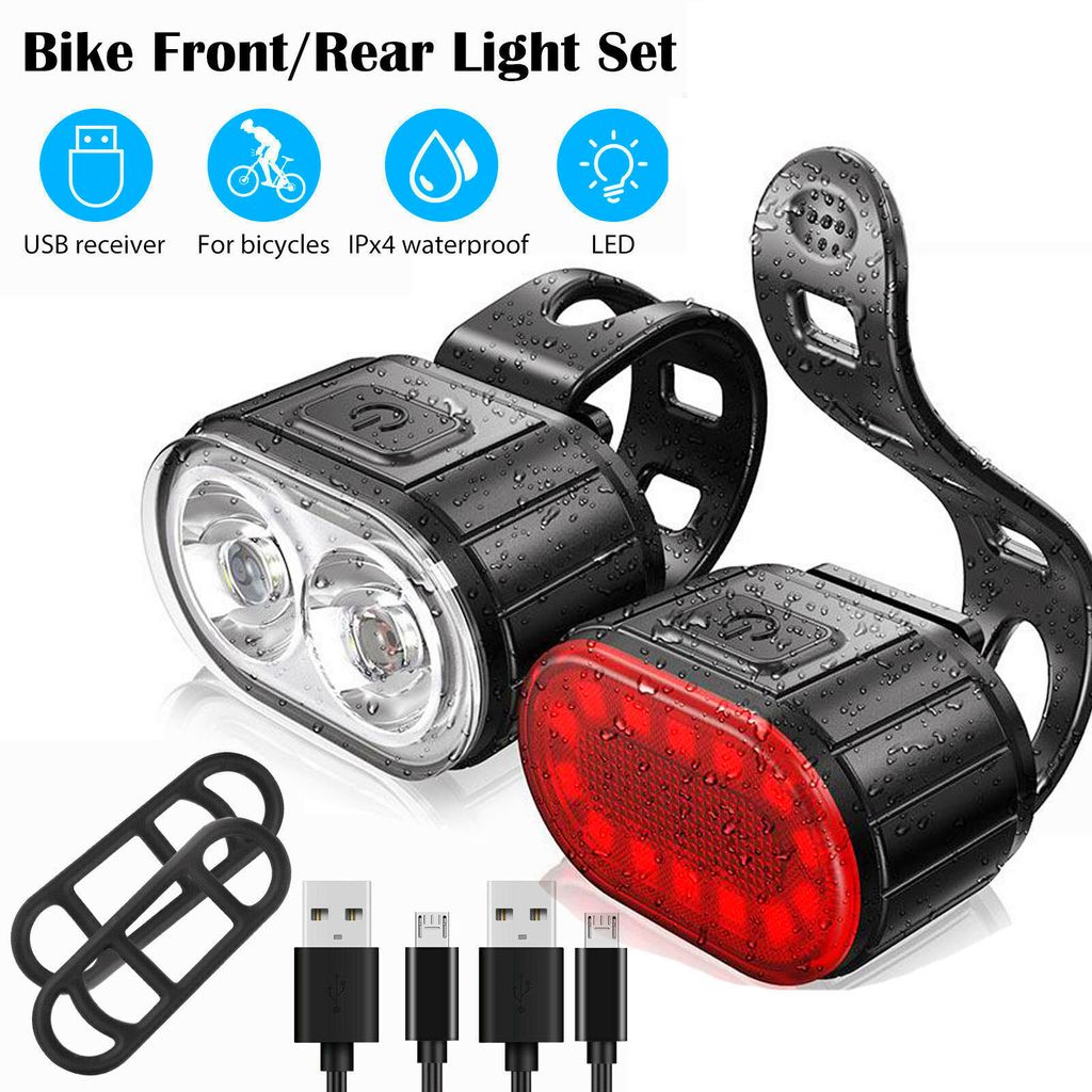 DE LED Fahrradlampe USB Akku Radlicht Fahrradlicht Vorne Hinten Lampe Set 6 Modi