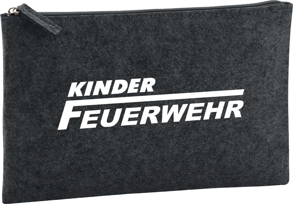 Huuraa Kulturbeutel Kinder Feuerwehr Schriftzug Geschenk 1 Liter Filz Charcoal Kosmetiktasche Kinder Feuerwehr Geschenkidee