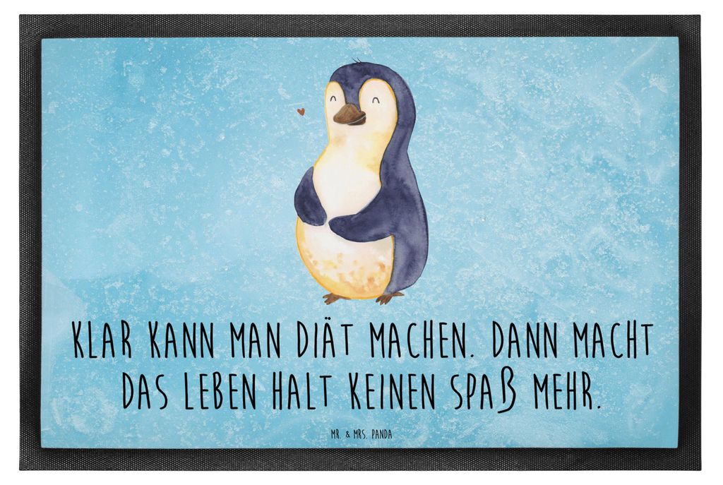 Mr. & Mrs. Panda Fußabtreter Pinguin Diät 50 x 75 cm - Eisblau - Geschenk, Schmutzfangmatte, Schmutzmatte, Bierbauch, fußmatte, Gummi-Fußmatte,...