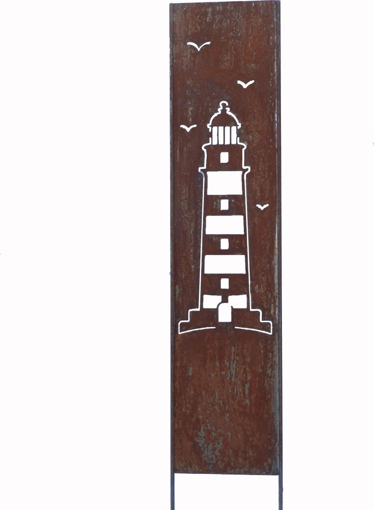 Edelrost Sichtschutz Wand Schild Leuchtturm, Gartendekoration 170x32 cm