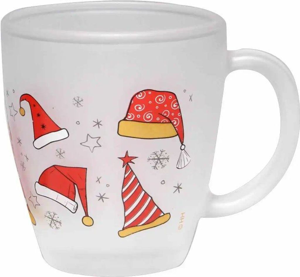 24x Glastasse frosted Weihnachten Mütze weiß/rot/grau Ø9x10cm