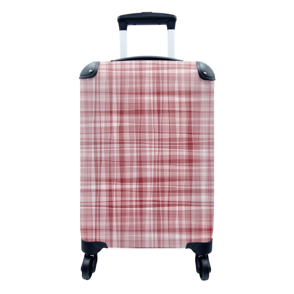 MuchoWow Koffer Handgepäck Trolley Rollkoffer Kleine Reisekoffer mit 4 Rollen - Muster - Rot - Wellen - Cabin Size < 55x40x23 cm & 55x40x20 cm -...