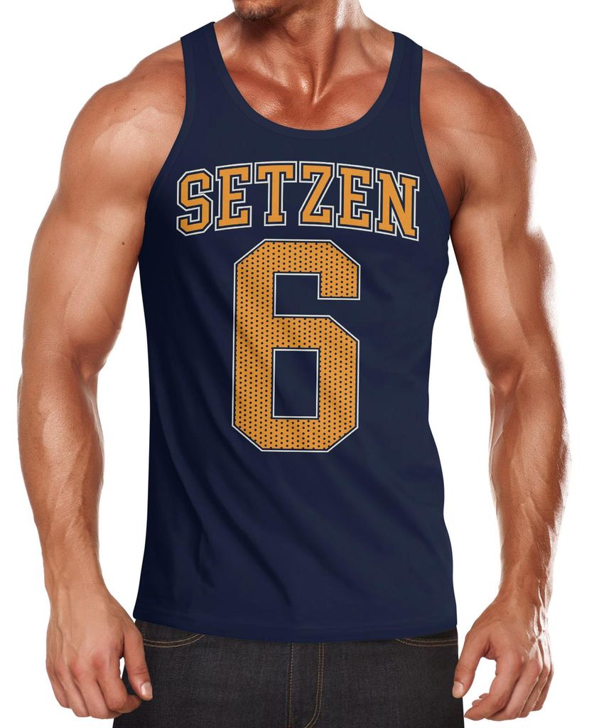 Herren Tanktop Bedruckt Setzen 6 Schulnote Aufdruck lustig Athletic College Trikot Basketball Moonworks navy XL