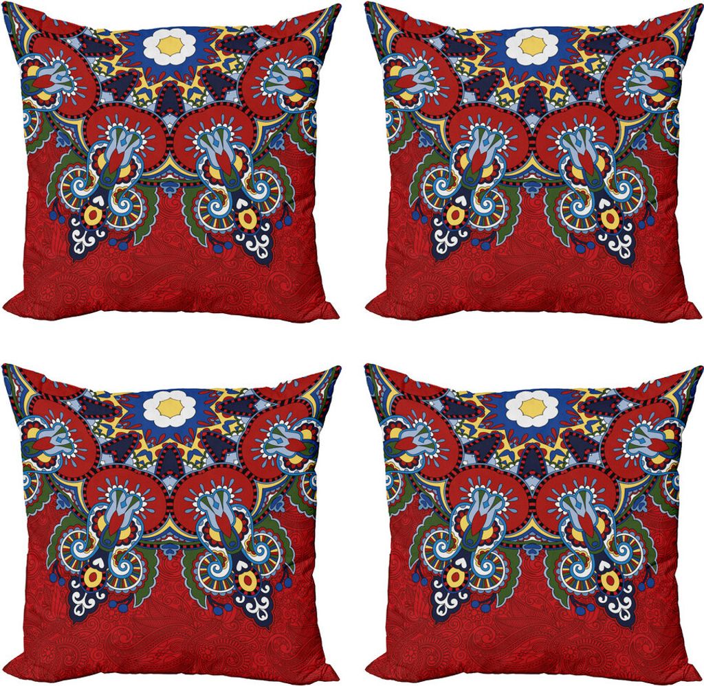 ABAKUHAUS Red Mandala Kissenbezug Set (4 Stück), ukranian Ethnische, Moderner Doppelseitiger Digitaldruck, 60 cm x 60 cm, Mehrfarbig