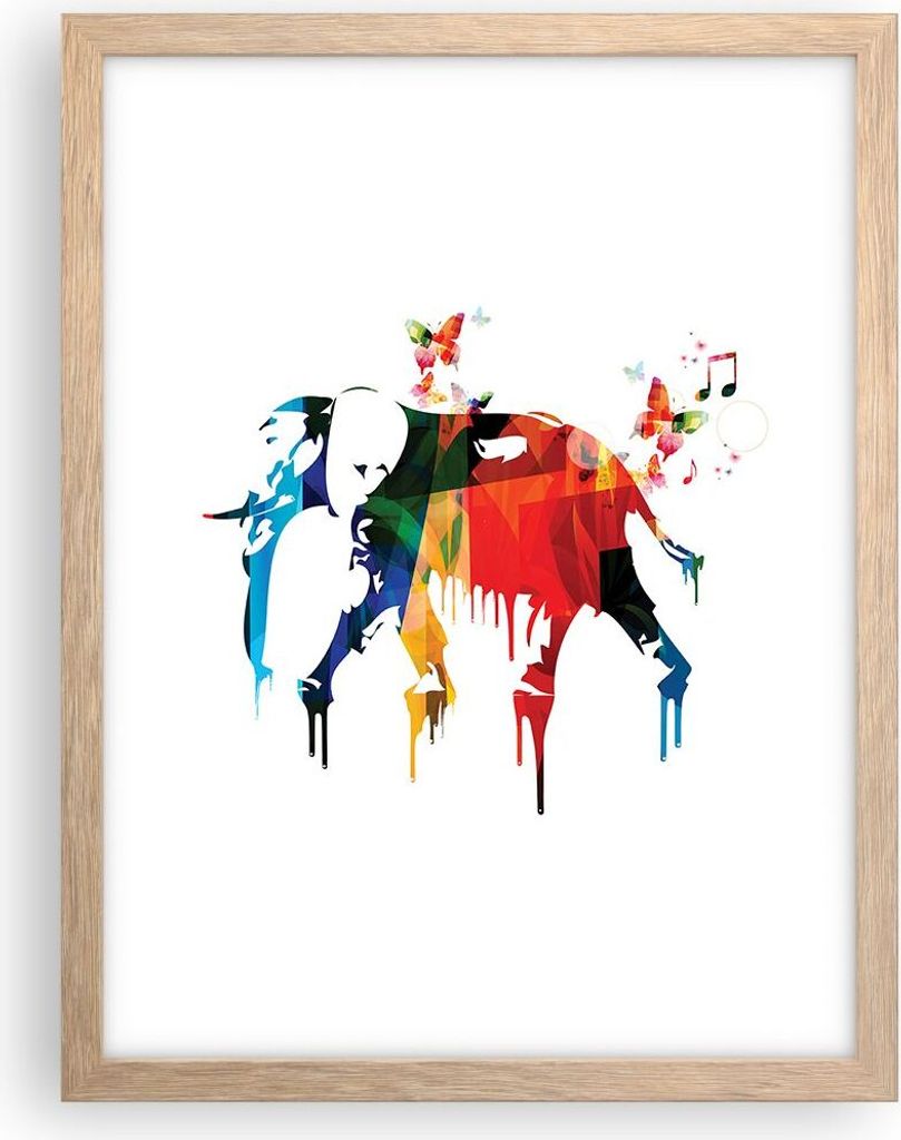 Gerahmtes Poster - Rahmen in heller Eiche - Elefant Tierwelt Fantasie - 30x40 cm - Wand Bild - Wanddeko - Wandbilder - Wandposter - Bilderrahmen - ...