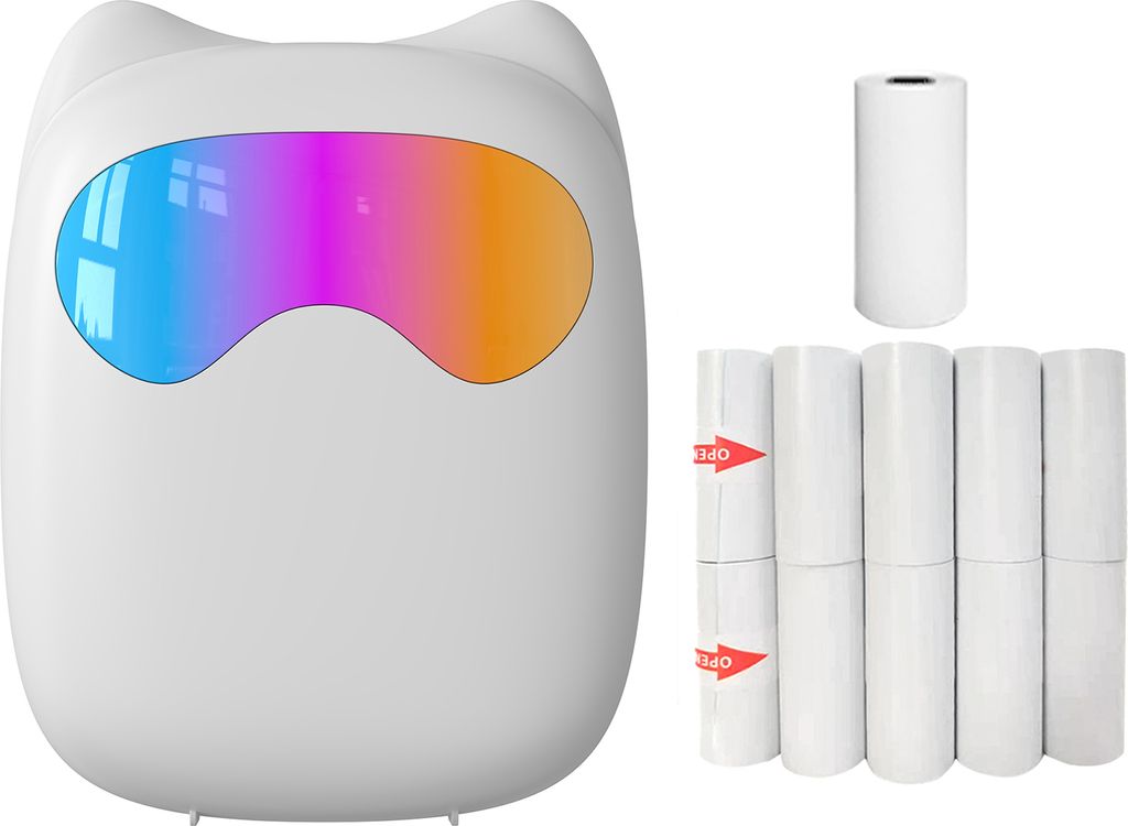 Mini-Taschen-Thermo-Sofortbilddrucker, Etikettendrucker, Bluetooth, kompatibel mit Android iOS,mit 1 Papierrolle&10 selbstklebenden Thermopapierrollen