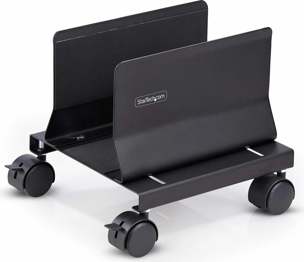 Support CPU Mobile Noir réglable en largeur avec 4 Roulettes robustes