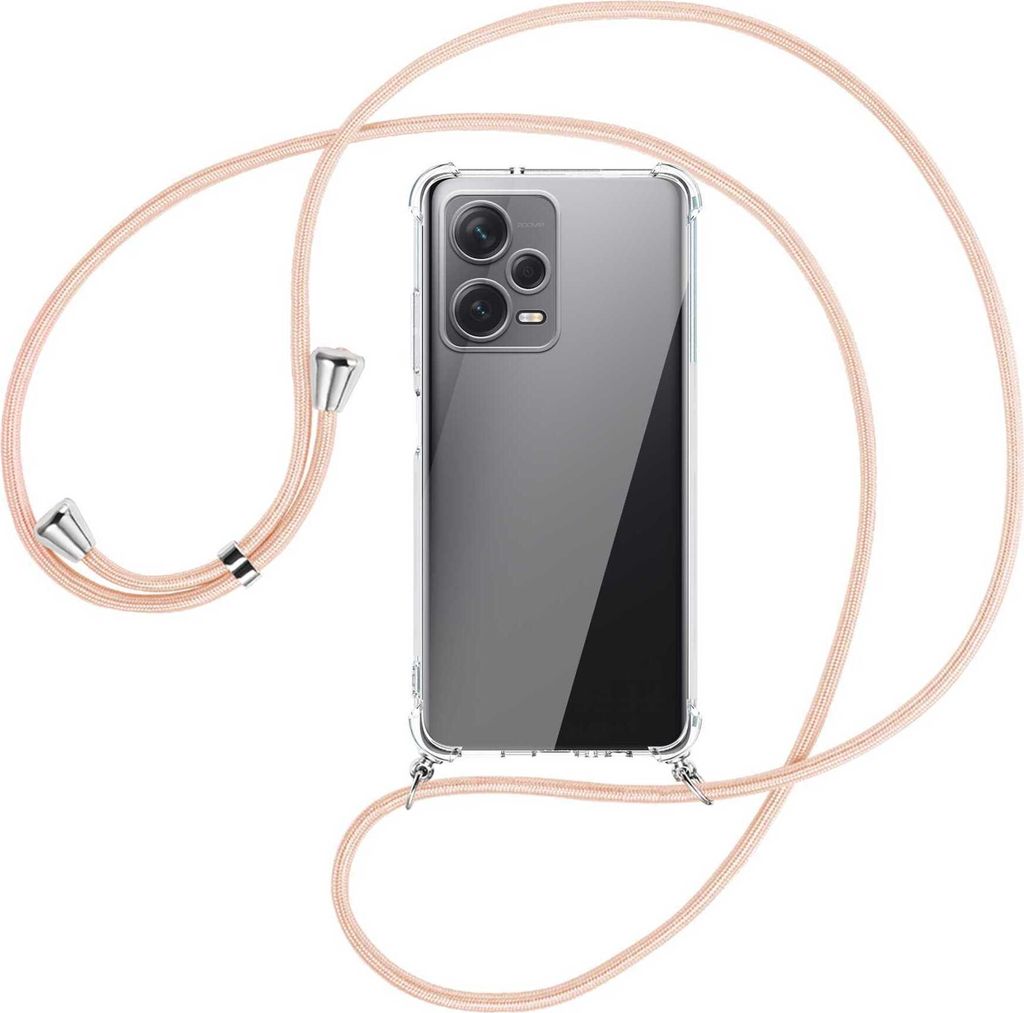 Handykette Backcover-Schutzhülle mit Band (Metall silberfarben) für Xiaomi Redmi Note 12 Pro Plus - rose peach