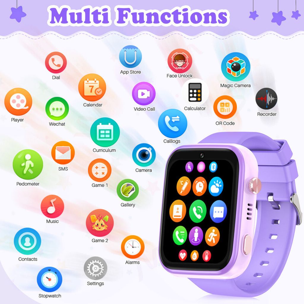 （Lila）Kinder-Smartwatch 4G mit GPS und Telefon, Smartwatch Produktbild 3
