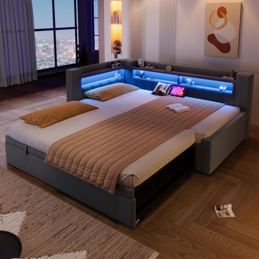 Lit rembourré Flieks 90 x 200 cm / 180 x 200 cm avec LED, Image du produit 