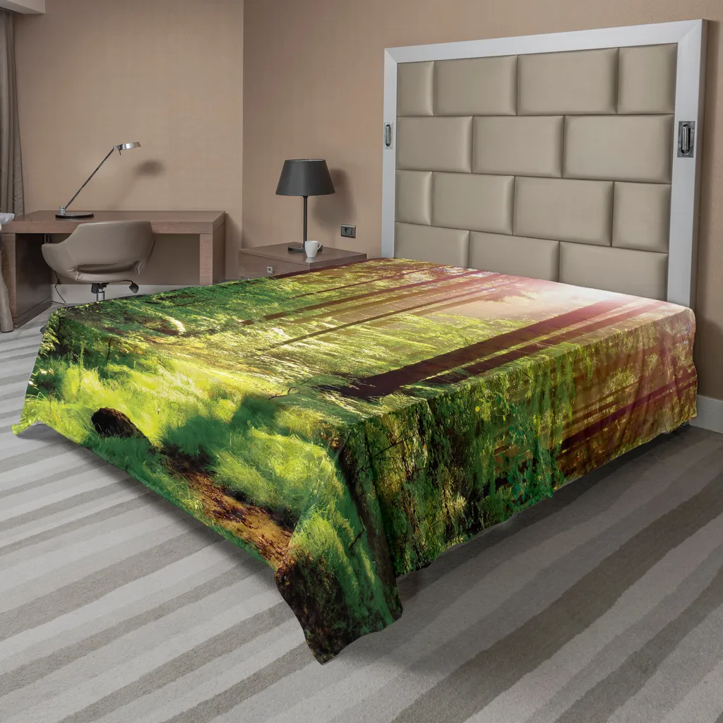 Drap de lit imprimé forêt mousse et bois doux et confortable 244x205
