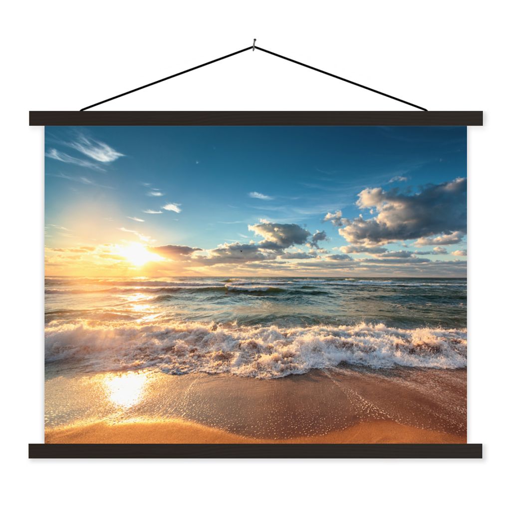 MuchoWow Textilposter Strand - Meer - Sonnenuntergang 40x30 cm mit schwarzem Rahmen - Dekorationen