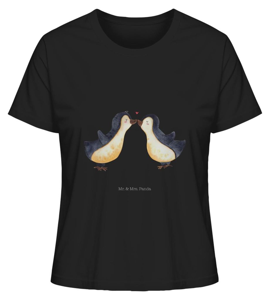 Mr. & Mrs. Panda Frauen T-Shirt Pinguin Liebe Größe S - Schwarz - Geschenk, Damen Basic, Rundhals, Kurzarmshirt, Hochzeitstag, Baumwoll, Große, ...