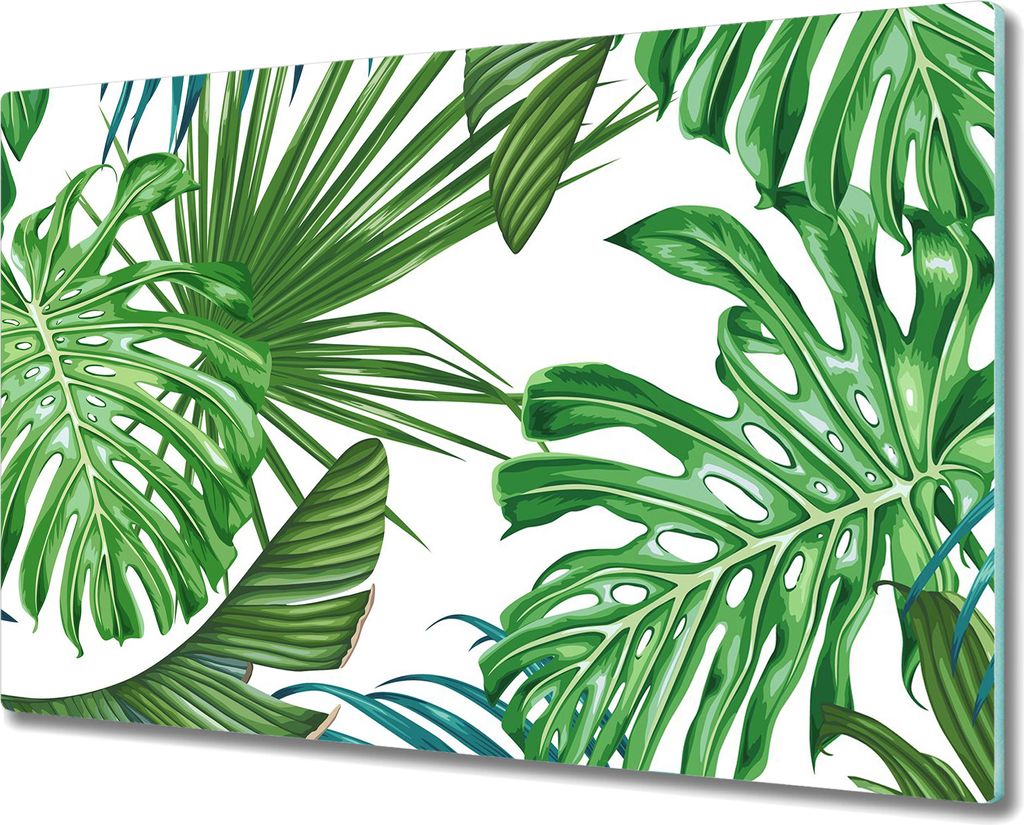 Herd-Abdeckplatte Glas Schneidebrett Ceranfeld-Abdeckung - 80x52 cm - Große Palmblätter