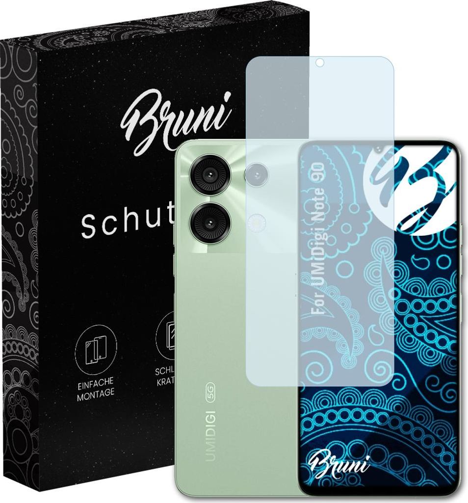 Bruni Basics-Clear 2x Schutzfolie kompatibel mit UMiDigi Note 90 Folie