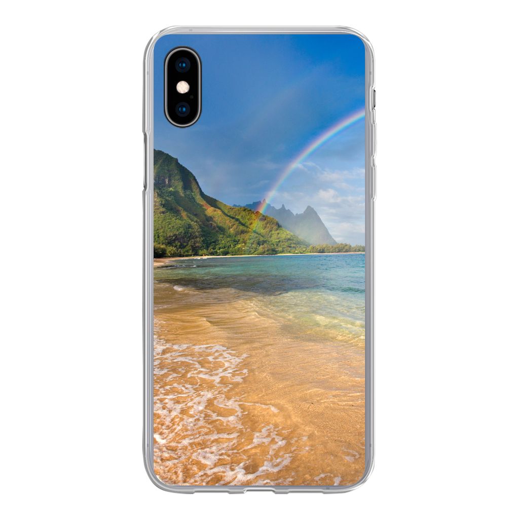 MuchoWow Handyhülle Schutzhülle Hülle für iPhone Xs Ein schöner Regenbogen am Tunnels Beach in Hawaii Silikon Softcase Handy Hülle - Handyt...