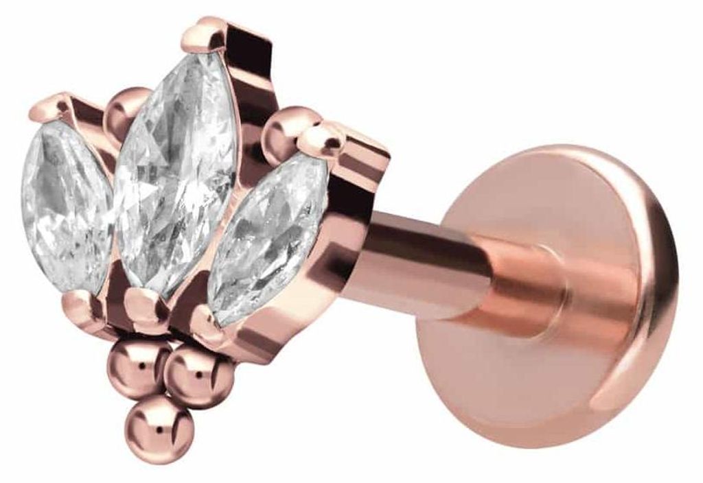 Ohrpiercing, Nasenpiercing Titan Labret mit Innengewinde LOTUSBLÜTE + KUGELN RoséGold Stablänge: 8mm | Stabstärke: 1,2mm