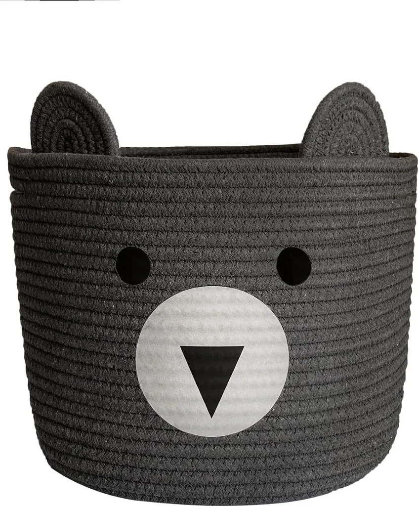 Panier jouets enfant en coton gris - Rangement décoratif 28x28x24 cm