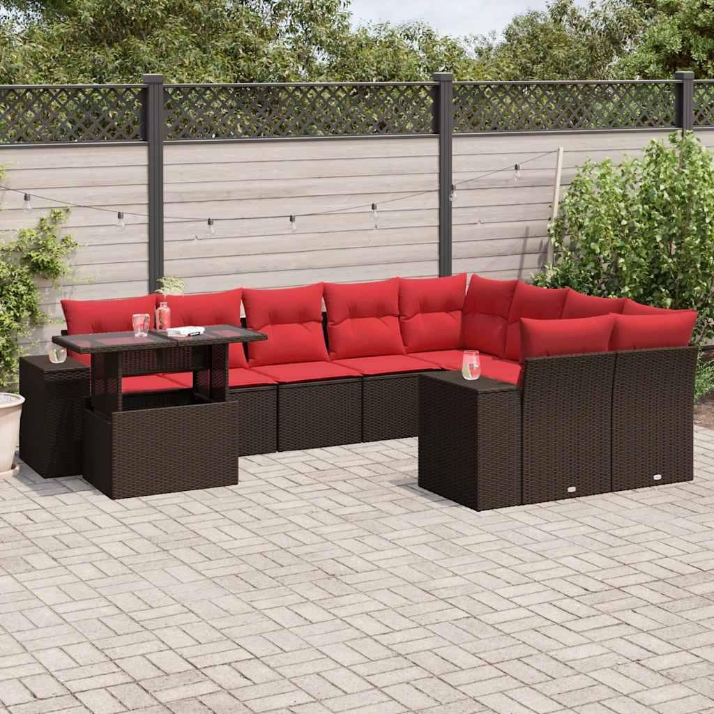 Maison Exclusive - 10-teiliges Gartensofa-Set mit Kissen, braun, Polyrattan