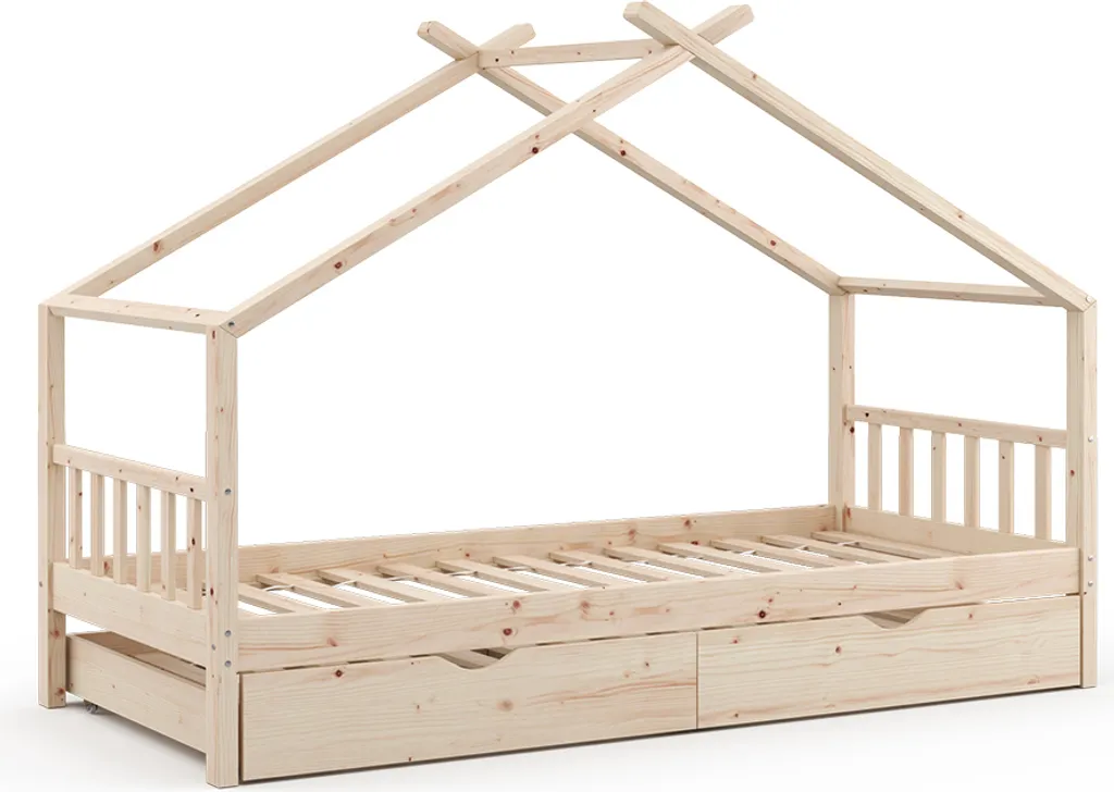Lit cabane gain de place 90x200 cm avec lit gigogne Vitalispa bois