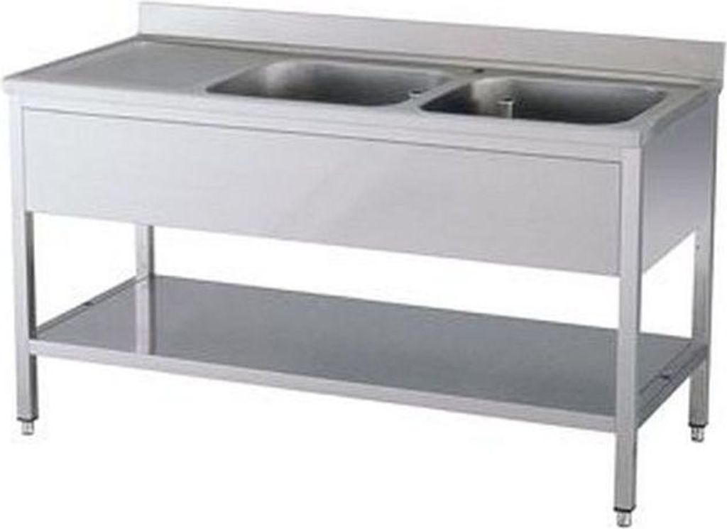 KBS Spültisch 1600x600x850 mm mit Aufkantung 2 Becken Produktbild 
