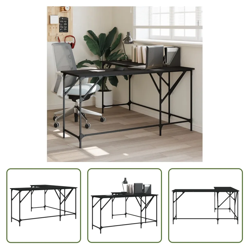 Scrivania Angolare Nera 149x149x75 cm - Scrittoio Moderno The Living Store