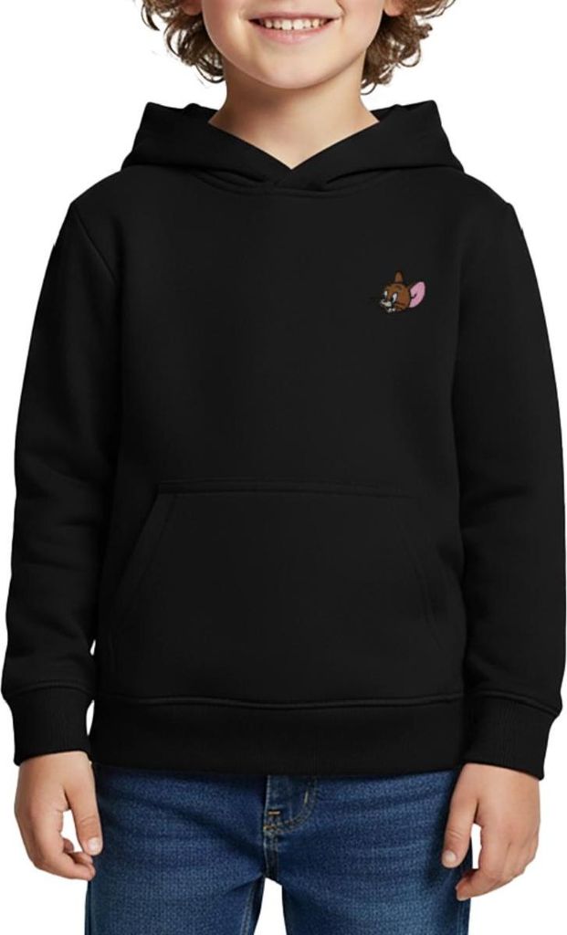 Spreadshirt Tom & Jerry Jerry Als Stick-Design Kinder Premium Hoodie, 158/164 (12 Jahre), Schwarz