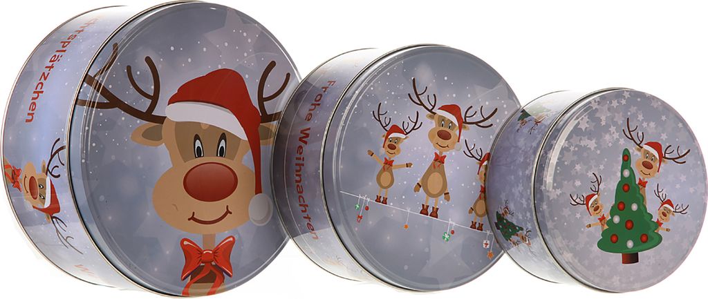 Annastore 3-teiliges Gebäckdosen-Set Aus Metall – Weihnachtsmotive (Santa, Schneemann), Platzsparend