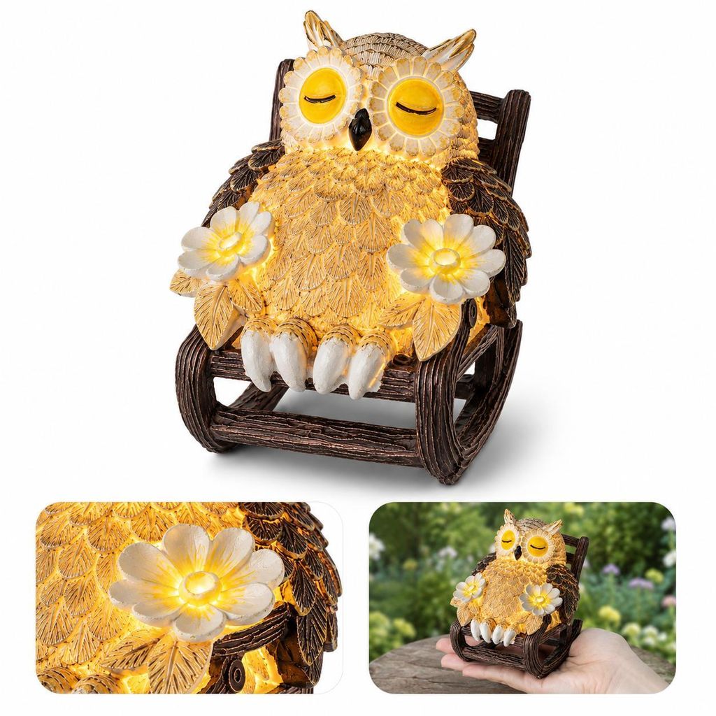 Solar Eulenfigur Garten Deko mit LED Licht, Wasserdichte Produktbild 