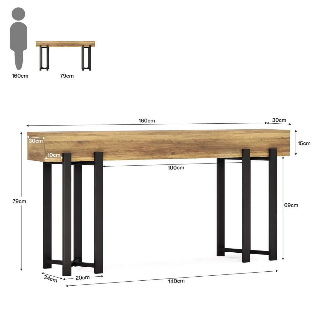 Tribesigns Table Console Étroite 160 cm Style Campagne Métal Robuste - 9