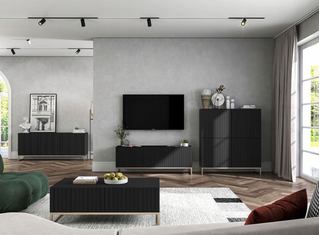 Komoda RTV Glamour Szafka RTV Glamour Czarny Mat 168 cm Zdjęcie produktu 7