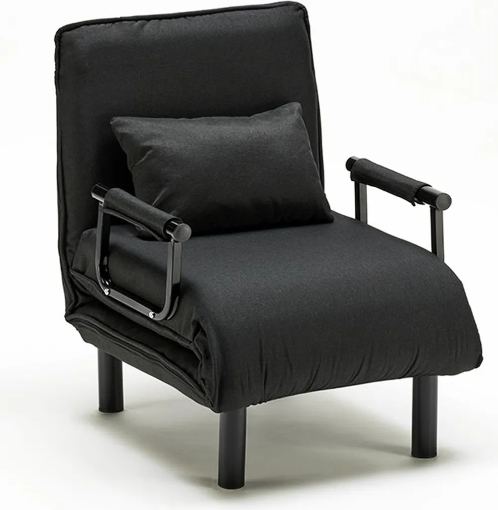 Gagnez de la place avec le fauteuil-lit Deborah noir pliable en tissu