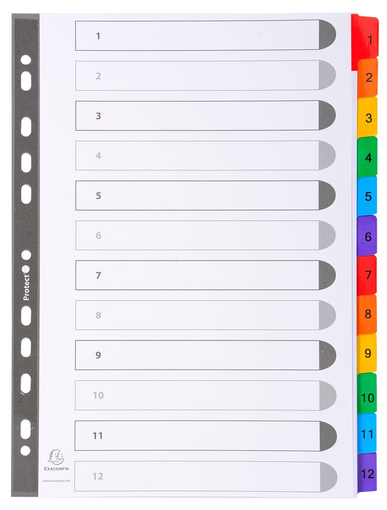 EXACOMPTA Karton-Register 1-12 DIN A4 weiß 12-teilig Produktbild 