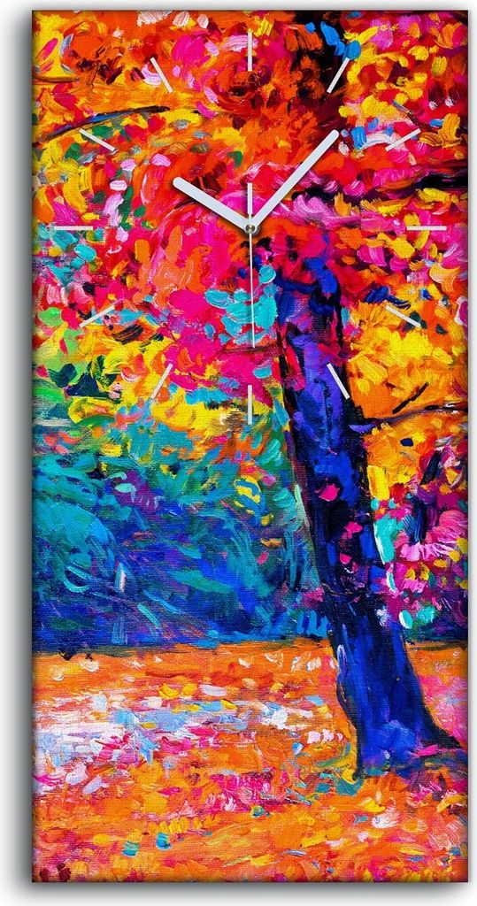 Küchenuhr Bürouhr Leinwand Uhr 30x60 Foto Wandbild Bäume Wald Herbst bunte - weiße Hände