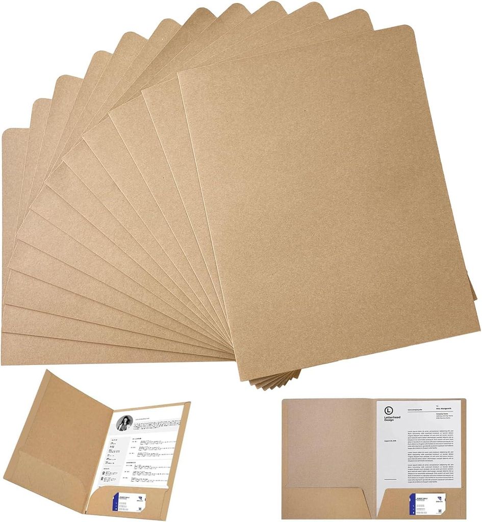 Verpackung mit 12 Mappen mit Einschubfach, A4 Kraftpapier Dokumentenmappe, Präsentationsmappe mit Visitenkartenhalter, für Dossiers, Besprechunge...